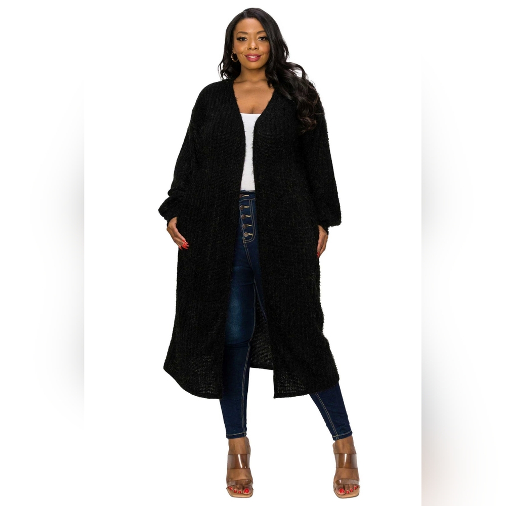 NEW NWOT LIVD Apparel Plus Size Black Serilda Faux Feather Long Cardigan Sz 3X